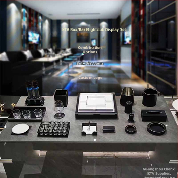 Μεταλλικό επιτραπέζιο σετ KTV: βάση μικροφώνου, θήκη χαρτοπετσετών, τασάκι και φωτιζόμενη βάση για φρούτα