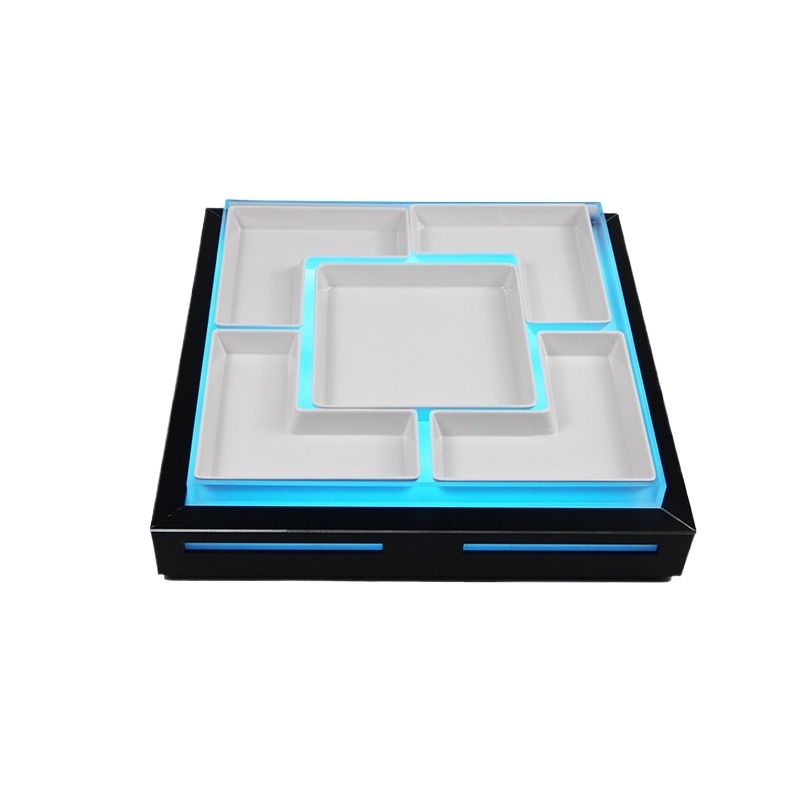 Μεταλλικό επιτραπέζιο σετ KTV: βάση μικροφώνου, θήκη χαρτοπετσετών, τασάκι και φωτιζόμενη βάση για φρούτα