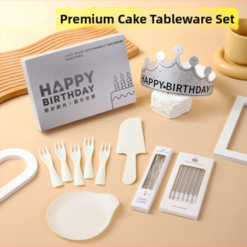 Jednorázový plastový set na oslavu narodenín s okrúhlymi taniermi a príborom, 100 kusov.