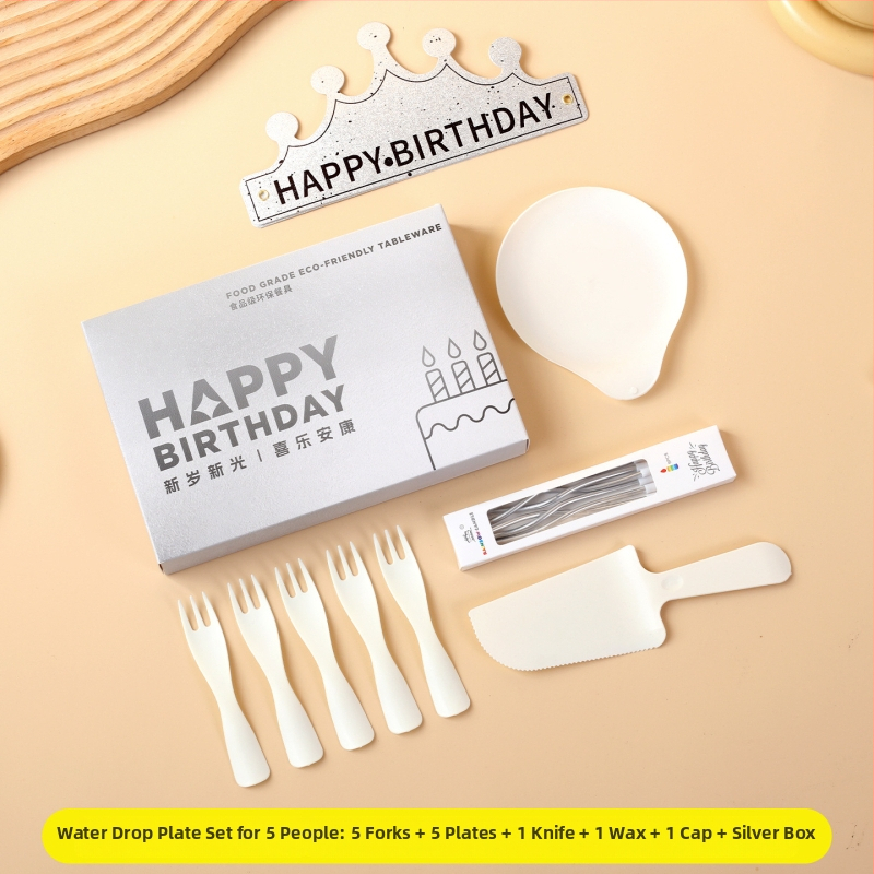 Jednorázový plastový set na oslavu narodenín s okrúhlymi taniermi a príborom, 100 kusov.