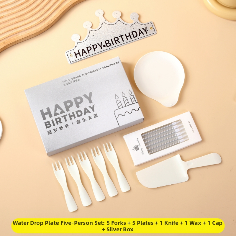 Jednorázový plastový set na oslavu narodenín s okrúhlymi taniermi a príborom, 100 kusov.