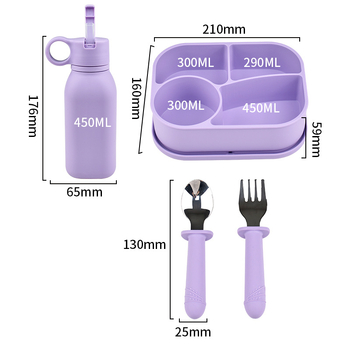 Set silikonskih kutija za obrok s četiri odjeljka, pravokutnog oblika, 800–1000 ml, pogodna za mikrovalnu pećnicu