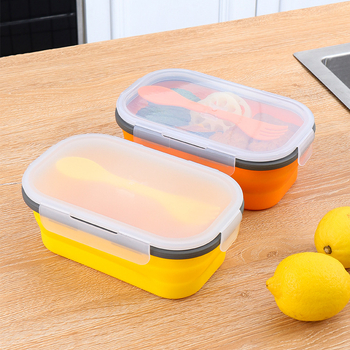 Silikonska sklopiva kutija za ručak s plastičnim poklopom, pogodna za mikrovalnu, kapacitet 800–1000 ml