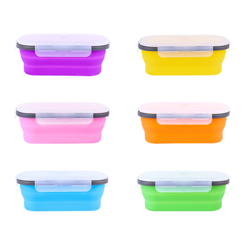 Silikonska sklopiva kutija za ručak s plastičnim poklopom, pogodna za mikrovalnu, kapacitet 800–1000 ml
