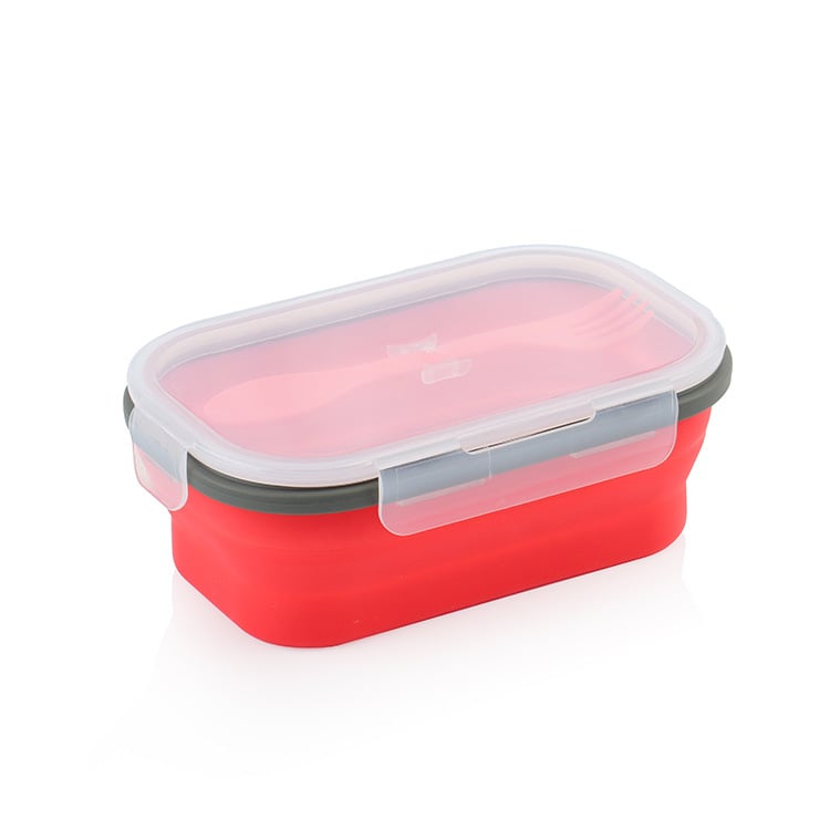 Silikonska sklopiva kutija za ručak s plastičnim poklopom, pogodna za mikrovalnu, kapacitet 800–1000 ml