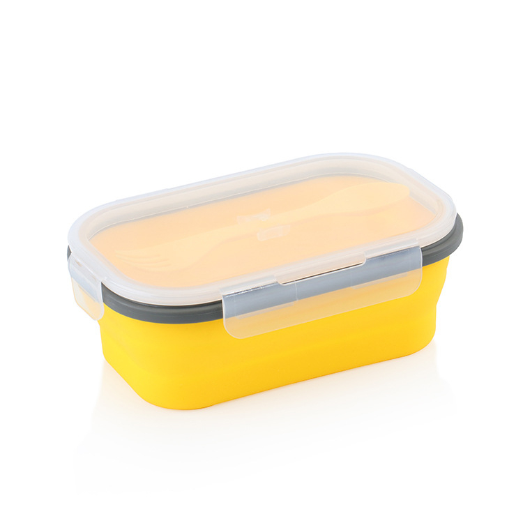 Silikonska sklopiva kutija za ručak s plastičnim poklopom, pogodna za mikrovalnu, kapacitet 800–1000 ml