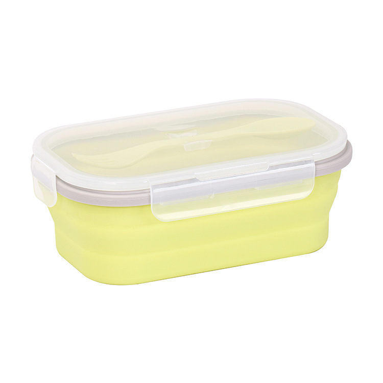 Silikonska sklopiva kutija za ručak s plastičnim poklopom, pogodna za mikrovalnu, kapacitet 800–1000 ml