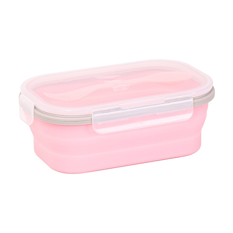 Silikonska sklopiva kutija za ručak s plastičnim poklopom, pogodna za mikrovalnu, kapacitet 800–1000 ml