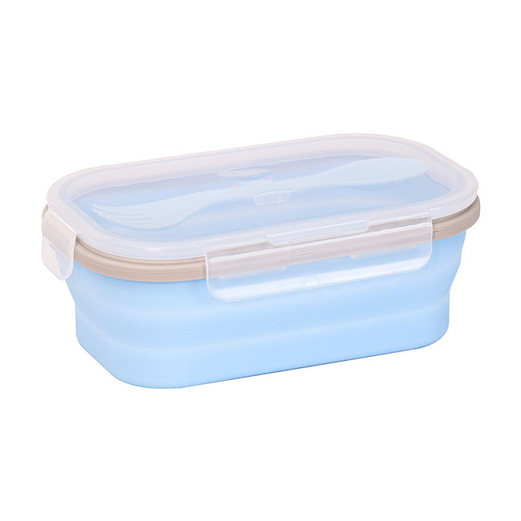 Silikonska sklopiva kutija za ručak s plastičnim poklopom, pogodna za mikrovalnu, kapacitet 800–1000 ml