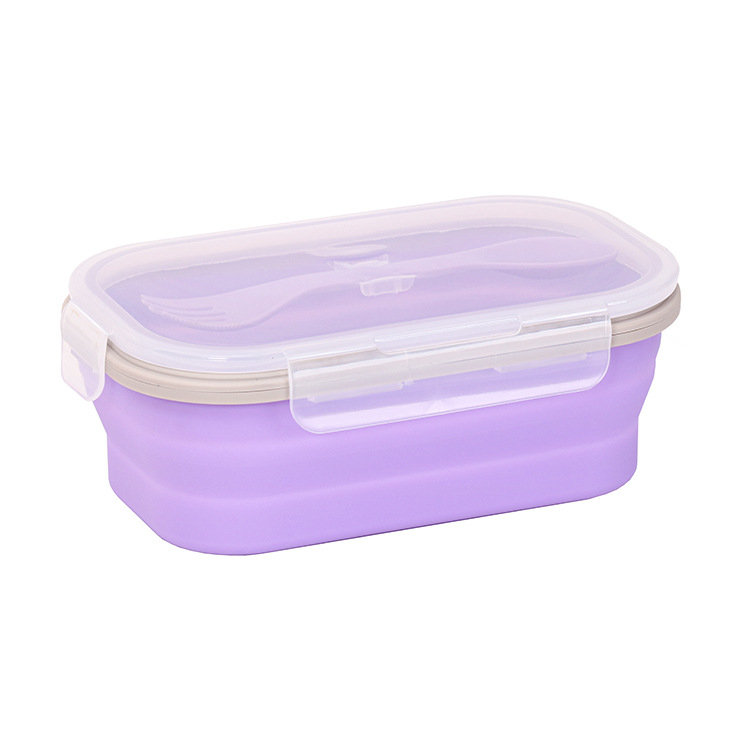 Silikonska sklopiva kutija za ručak s plastičnim poklopom, pogodna za mikrovalnu, kapacitet 800–1000 ml