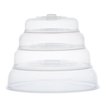 Капак за микровълнова печка - 4-членен набор, кръгъл, PP пластмасов прозрачен капак за съхранение, термоустойчив и против пръски