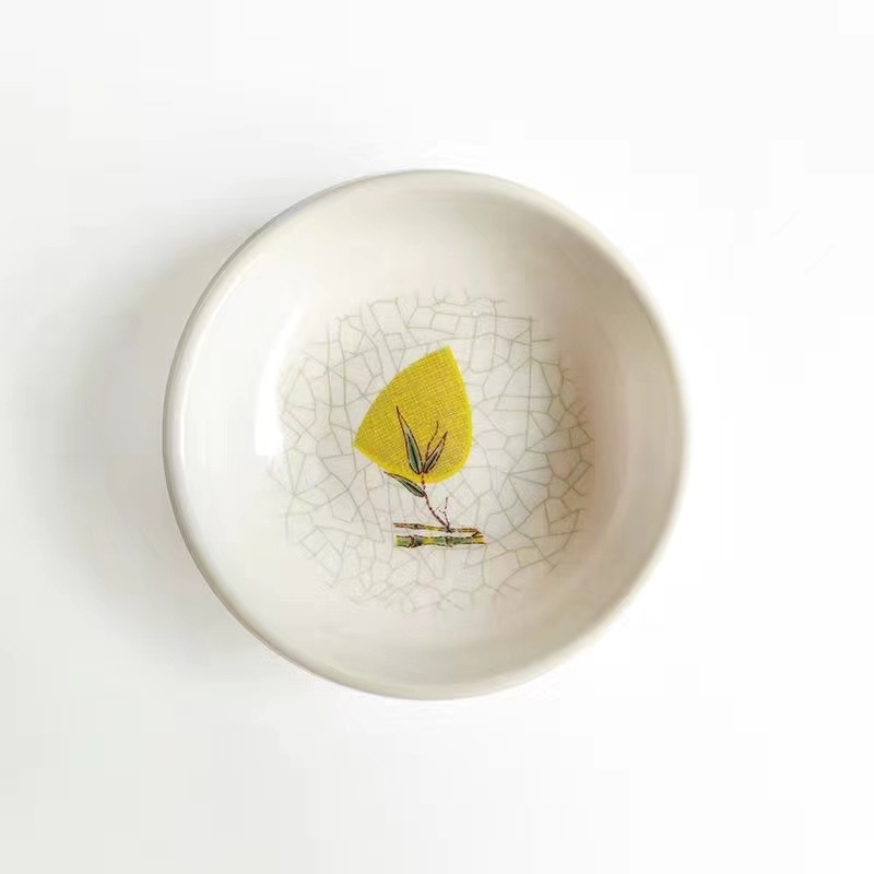 Меламинов съд за дип, кръгъл, флорален принт, ретро стил, за подправки