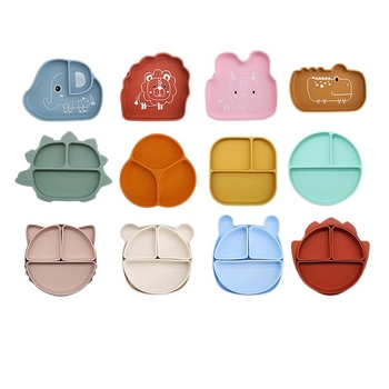 Силиконова детска чиния с разделени секции и засмукваща основа, животински дизайн, подходяща от 6 месеца