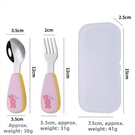 Qirun 304 nerezová detská súprava riadu – lyžička a vidlička s karikatúrnym dizajnom rúčok, zrkadlový lesk, možnosť prispôsobenia