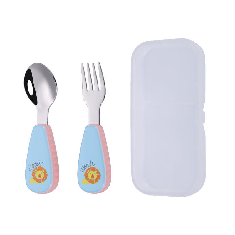 Qirun 304 ανοξείδωτο παιδικό σετ μαχαιροπίρουνα — κουτάλι και πιρούνι με χερούλες σε cartoon στυλ, γυαλιστερή επιφάνεια καθρέφτη, διαθεσιμότητα προσαρμογής