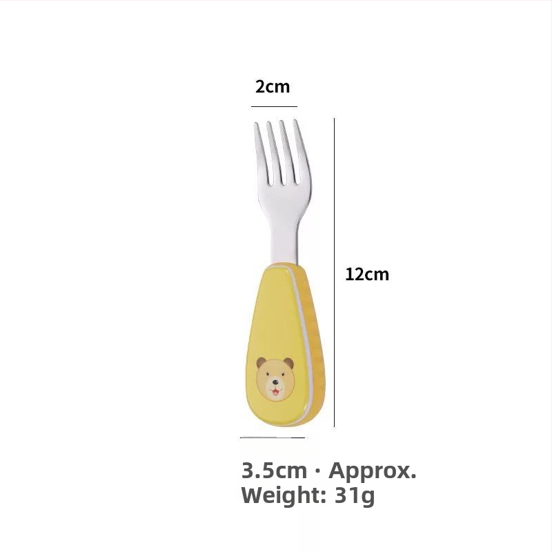 Qirun 304 nerezová detská súprava riadu – lyžička a vidlička s karikatúrnym dizajnom rúčok, zrkadlový lesk, možnosť prispôsobenia