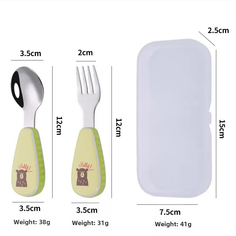 Qirun 304 nerezová detská súprava riadu – lyžička a vidlička s karikatúrnym dizajnom rúčok, zrkadlový lesk, možnosť prispôsobenia