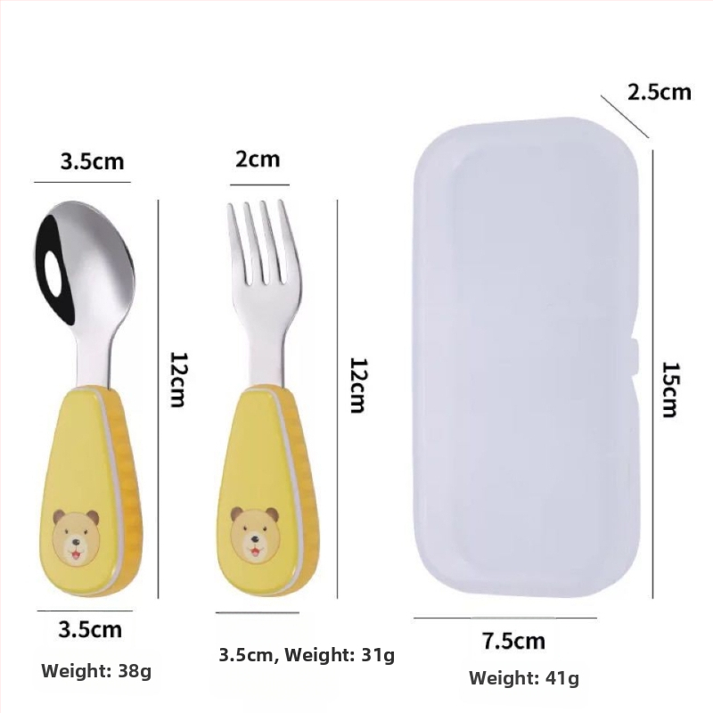 Qirun 304 nerezová detská súprava riadu – lyžička a vidlička s karikatúrnym dizajnom rúčok, zrkadlový lesk, možnosť prispôsobenia