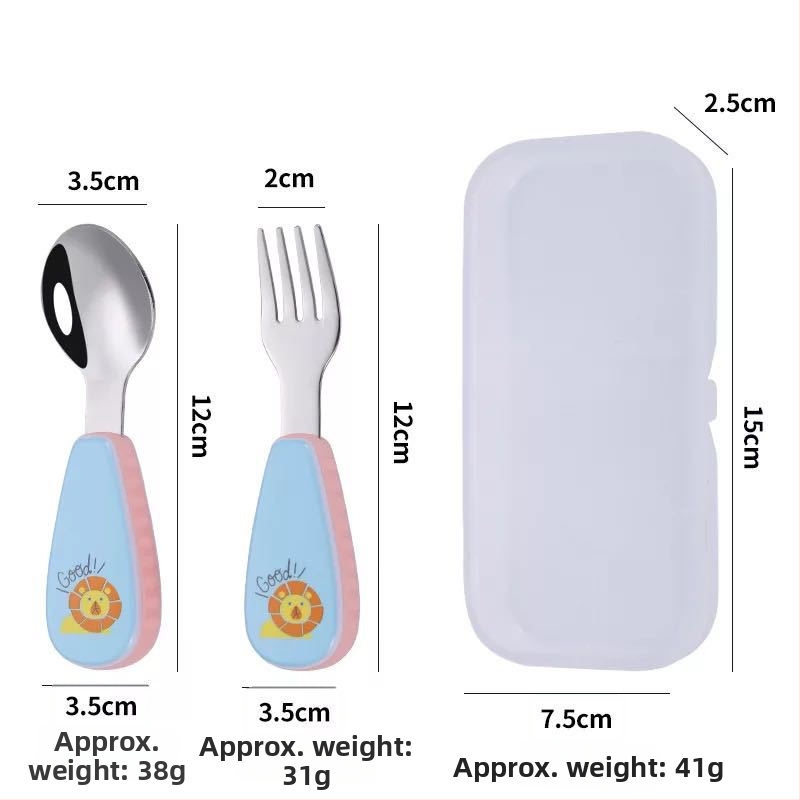 Qirun 304 nerezová detská súprava riadu – lyžička a vidlička s karikatúrnym dizajnom rúčok, zrkadlový lesk, možnosť prispôsobenia