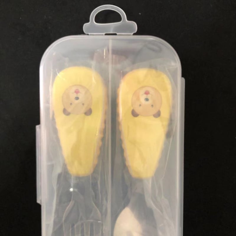 Qirun 304 ανοξείδωτο παιδικό σετ μαχαιροπίρουνα — κουτάλι και πιρούνι με χερούλες σε cartoon στυλ, γυαλιστερή επιφάνεια καθρέφτη, διαθεσιμότητα προσαρμογής