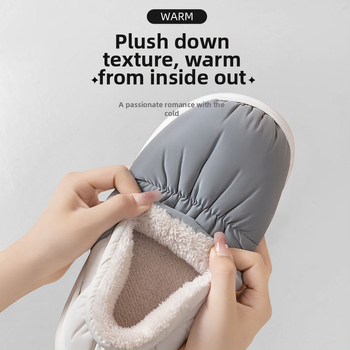 Papuče z bavlny na zimu – unisex, hrubá PVC podrážka, vrchný materiál z vodoodolného plyšového materiálu, protišmyková podrážka, uzavretá päta, teplé plyšové vnútro