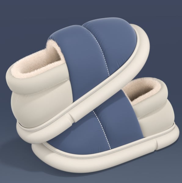 Βαμβατικές χειμερινές παντόφλες για οικιακή χρήση – Unisex, ενισχυμένη σόλα PVC, επάνω μέρος από αδιάβροχο ύφασμα με γούνα, αντιολισθητική σόλα, κλειστή φτέρνα, ζεστή εσωτερική επένδυση από φλίς