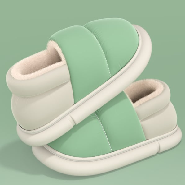 Βαμβατικές χειμερινές παντόφλες για οικιακή χρήση – Unisex, ενισχυμένη σόλα PVC, επάνω μέρος από αδιάβροχο ύφασμα με γούνα, αντιολισθητική σόλα, κλειστή φτέρνα, ζεστή εσωτερική επένδυση από φλίς