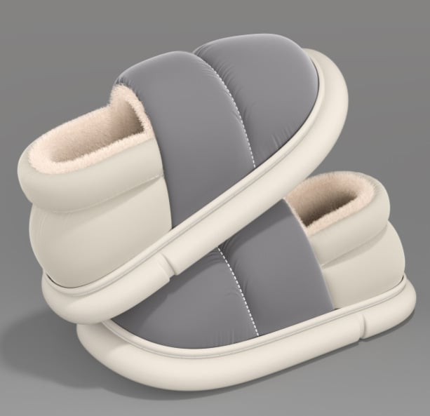 Βαμβατικές χειμερινές παντόφλες για οικιακή χρήση – Unisex, ενισχυμένη σόλα PVC, επάνω μέρος από αδιάβροχο ύφασμα με γούνα, αντιολισθητική σόλα, κλειστή φτέρνα, ζεστή εσωτερική επένδυση από φλίς