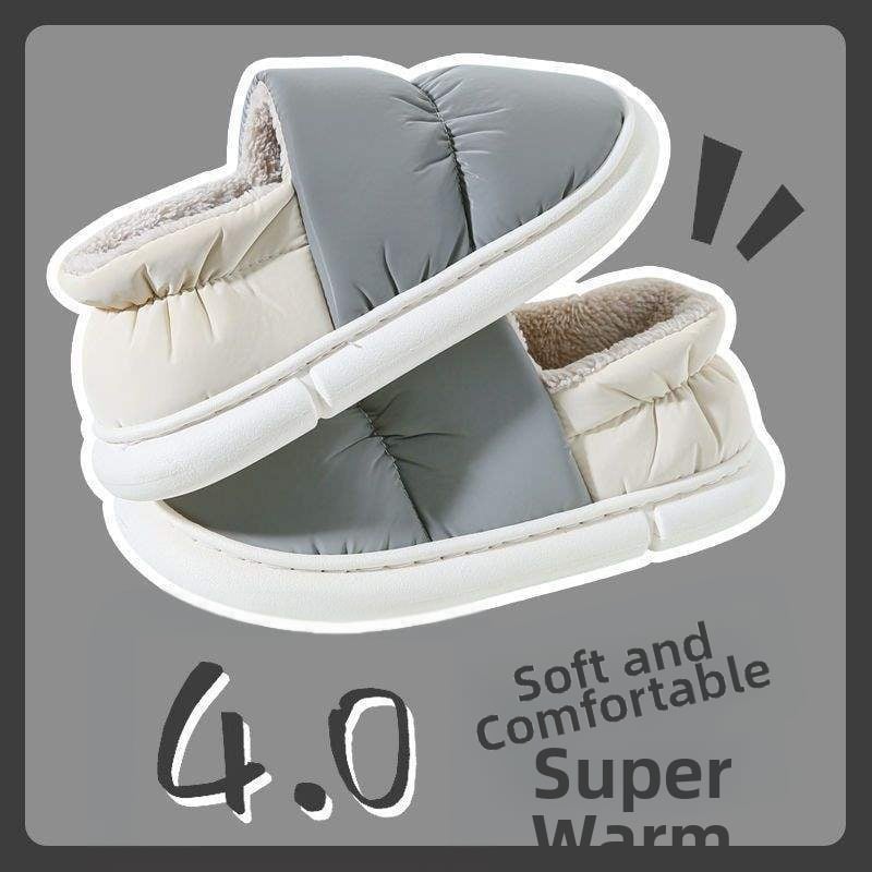 Ανδρικές χειμερινές παντόφλες εσωτερικού χώρου από βαμβάκι με PU άνω μέρος, μεσαίο ύψος, επίπεδη φτέρνα, EVA σόλα, επένδυση από βαμβάκι