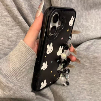 Carcasă protectoare, cu textură de piele și design cu Starry Miffy Rabbit pentru seria Apple iPhone 13–17 Pro Max; protecție anti-cădere