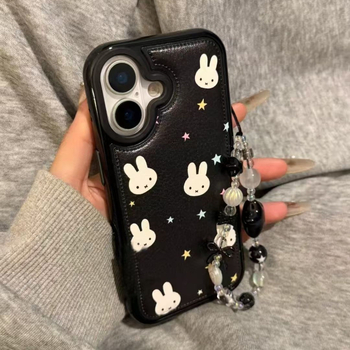 Carcasă protectoare, cu textură de piele și design cu Starry Miffy Rabbit pentru seria Apple iPhone 13–17 Pro Max; protecție anti-cădere
