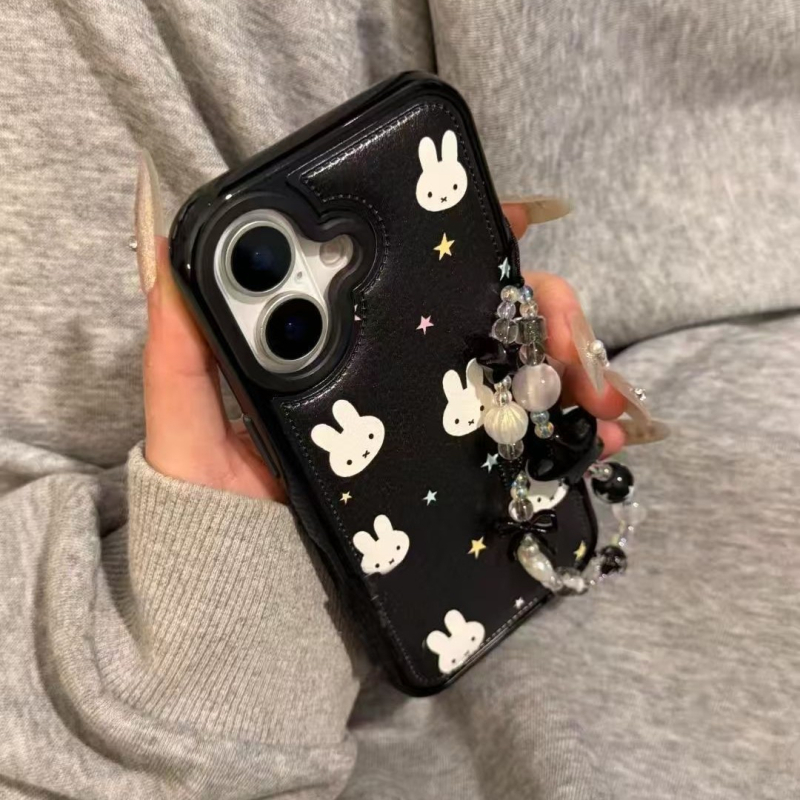 Carcasă protectoare, cu textură de piele și design cu Starry Miffy Rabbit pentru seria Apple iPhone 13–17 Pro Max; protecție anti-cădere