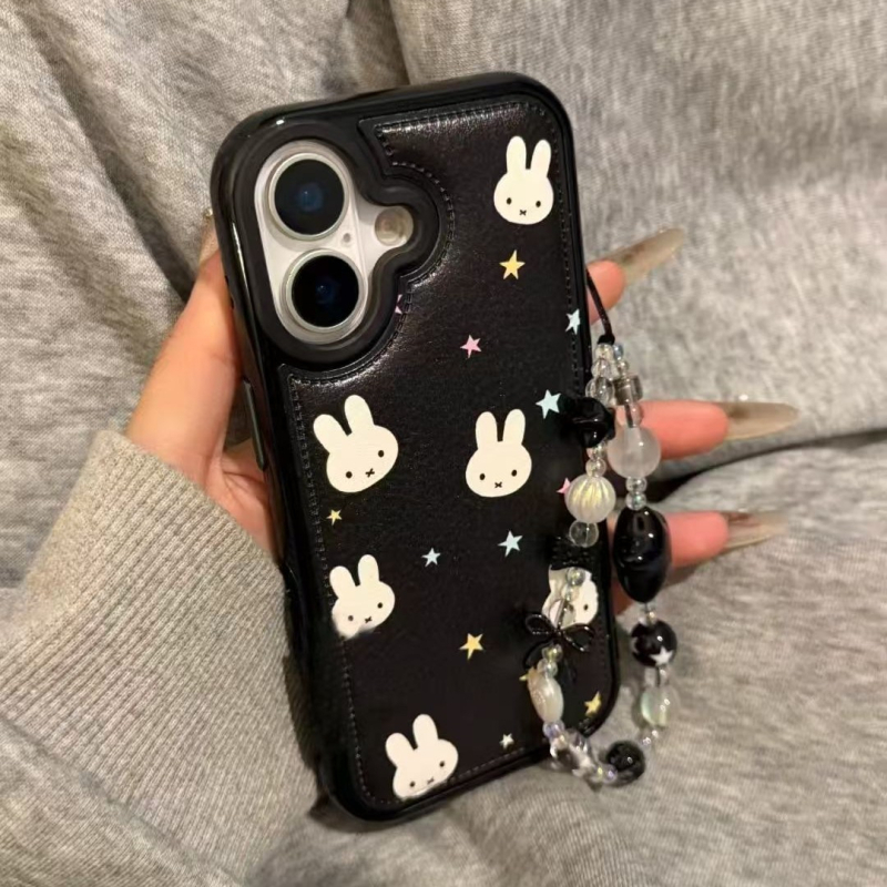 Carcasă protectoare, cu textură de piele și design cu Starry Miffy Rabbit pentru seria Apple iPhone 13–17 Pro Max; protecție anti-cădere
