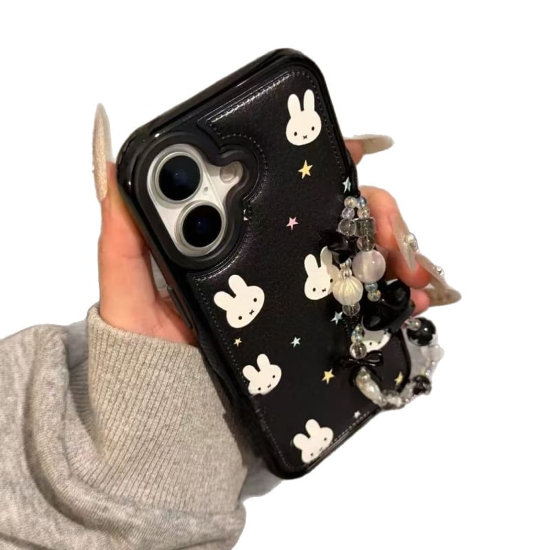 Carcasă protectoare, cu textură de piele și design cu Starry Miffy Rabbit pentru seria Apple iPhone 13–17 Pro Max; protecție anti-cădere