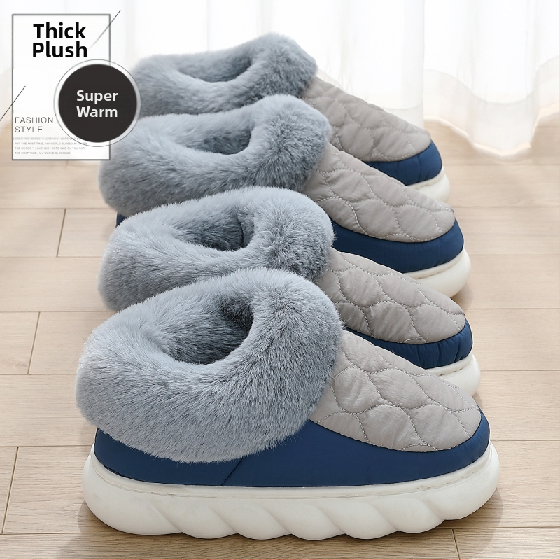 Papuče z bavlny s vrchnou časťou z velúru, vnútorná vložka fleece, podrážka PVC – unisex, teplé, protišmykové