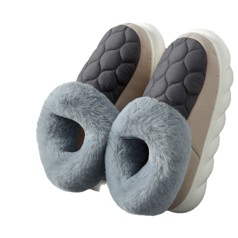 Παντόφλες από βαμβάκι με επάνω μέρος από velour με υφή φτερού, επένδυση fleece, σόλα PVC – Unisex, παχιές, αντιολισθητικές