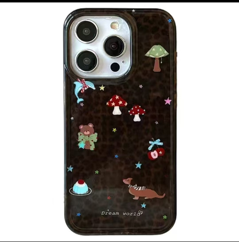 Husă pentru telefon cu design în relief, motiv urs cu ciuperci, silicon moale, protecție împotriva căderilor, pentru Apple iPhone