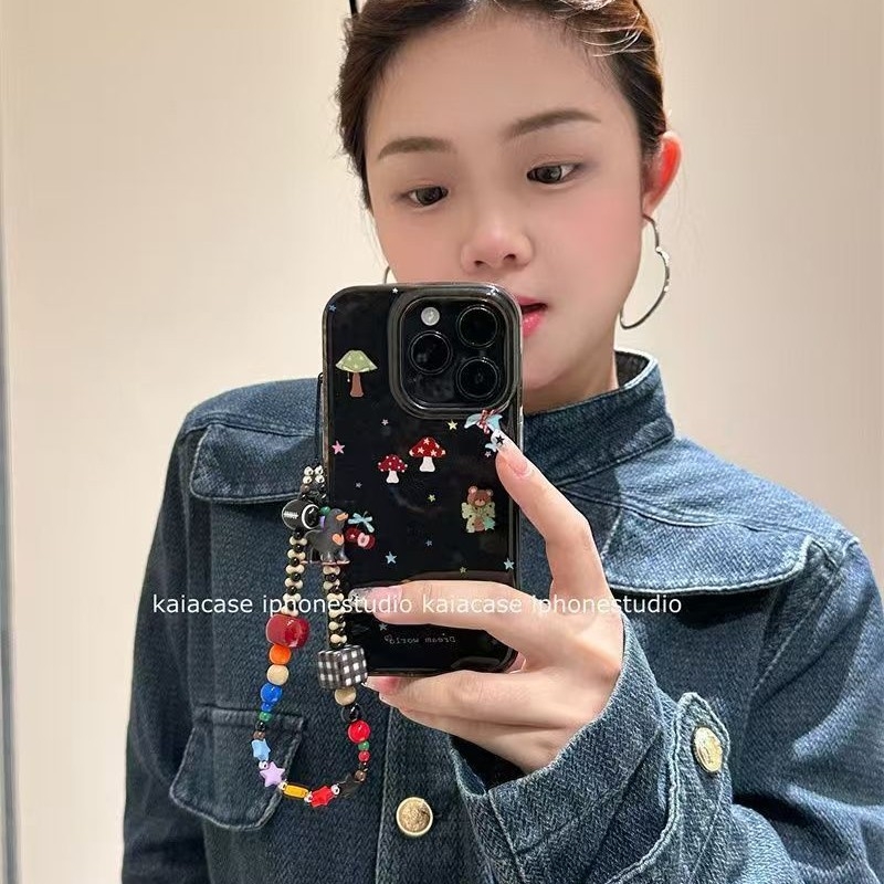 Husă pentru telefon cu design în relief, motiv urs cu ciuperci, silicon moale, protecție împotriva căderilor, pentru Apple iPhone