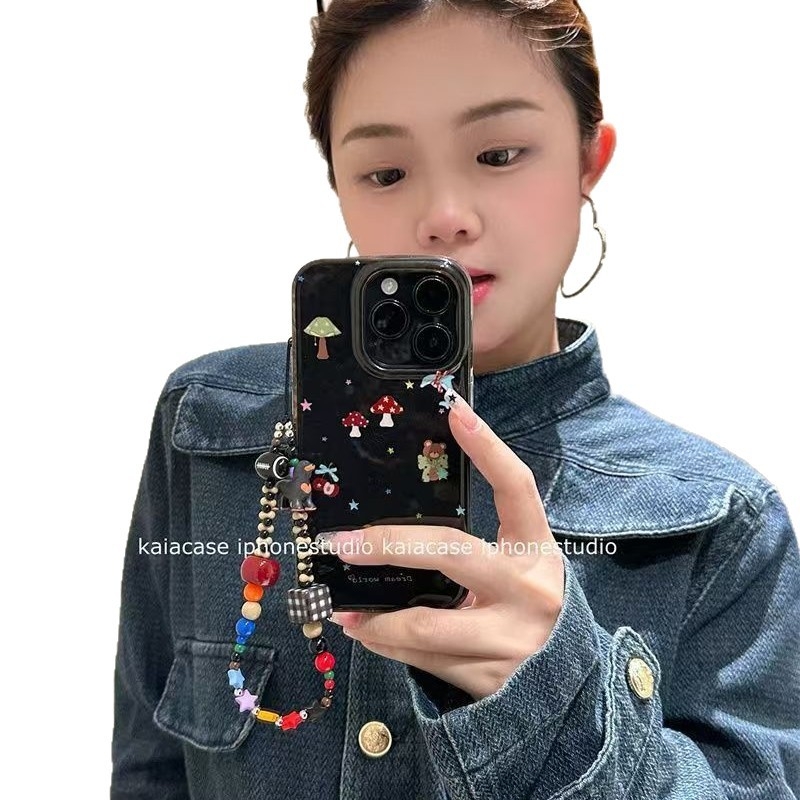 Husă pentru telefon cu design în relief, motiv urs cu ciuperci, silicon moale, protecție împotriva căderilor, pentru Apple iPhone