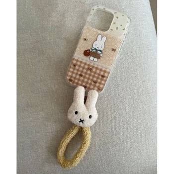 Pouzdro pre iPhone s vyšitým Miffy zajačikom a náramkom na zápästie, kožená textúra, vyrazený reliéf, mäkký gelový materiál, proti pádu