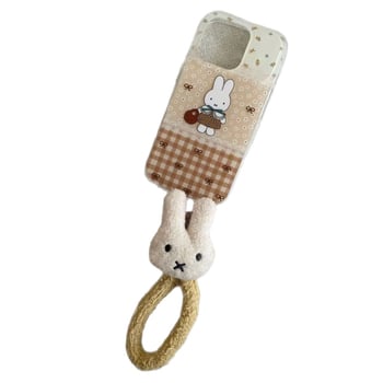 Pouzdro pre iPhone s vyšitým Miffy zajačikom a náramkom na zápästie, kožená textúra, vyrazený reliéf, mäkký gelový materiál, proti pádu