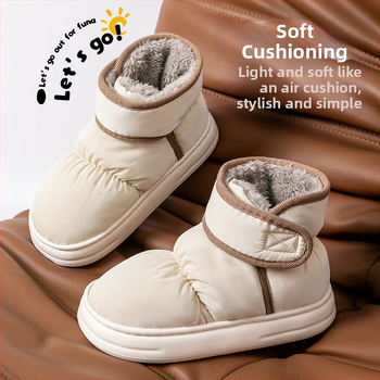 Zimné bavlnené papuče s fleecovým podšitím a podrážkou EVA – hrubé, protišmykové, jednobarevný dizajn