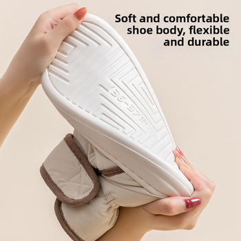 Zimné bavlnené papuče s fleecovým podšitím a podrážkou EVA – hrubé, protišmykové, jednobarevný dizajn