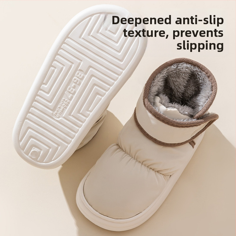 Zimné bavlnené papuče s fleecovým podšitím a podrážkou EVA – hrubé, protišmykové, jednobarevný dizajn