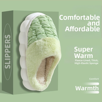 Bavlnené domáce papuče s plyšovým vrškom, hrubá protišmyková PVC podrážka, vnútorná kožušinka z umelej kožušiny a výplň z peria, káro vzor, nepremokavé a teplé
