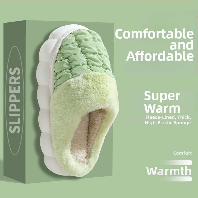 Bavlnené domáce papuče s plyšovým vrškom, hrubá protišmyková PVC podrážka, vnútorná kožušinka z umelej kožušiny a výplň z peria, káro vzor, nepremokavé a teplé