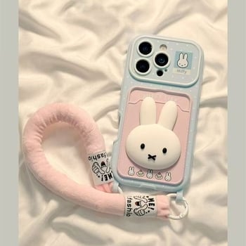 Ochranný obal pre Apple iPhone 17 Pro Max s držiakom na kartu, 3D bodkovaný zajačik, reliéfny dizajn, mäkké lepidlo, proti pádu.