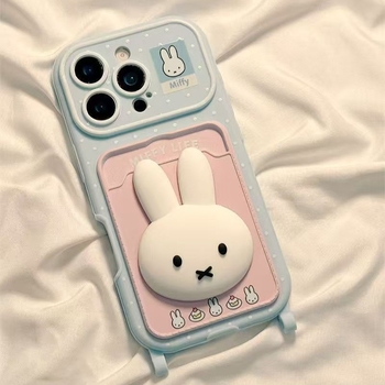 Ochranný obal pre Apple iPhone 17 Pro Max s držiakom na kartu, 3D bodkovaný zajačik, reliéfny dizajn, mäkké lepidlo, proti pádu.