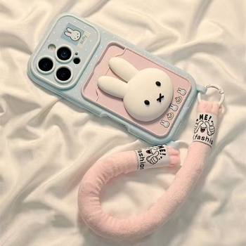 Ochranný obal pre Apple iPhone 17 Pro Max s držiakom na kartu, 3D bodkovaný zajačik, reliéfny dizajn, mäkké lepidlo, proti pádu.