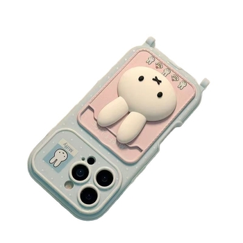 Ochranný obal pre Apple iPhone 17 Pro Max s držiakom na kartu, 3D bodkovaný zajačik, reliéfny dizajn, mäkké lepidlo, proti pádu.